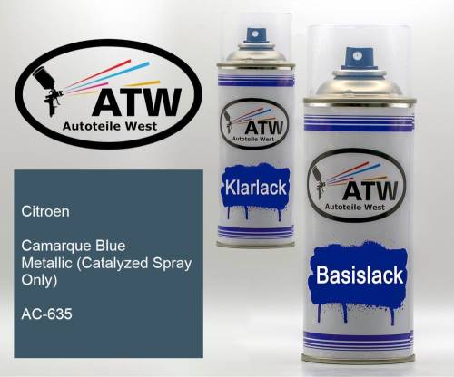 Citroen, Camarque Blue Metallic (Catalyzed Spray Only), AC-635: 400ml Sprühdose + 400ml Klarlack - Set, von ATW Autoteile West.